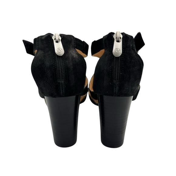 Adrienne Vittadini Saha City Black Nubuck Leather Block Heel Strappy Sandals - Picture 7 of 11